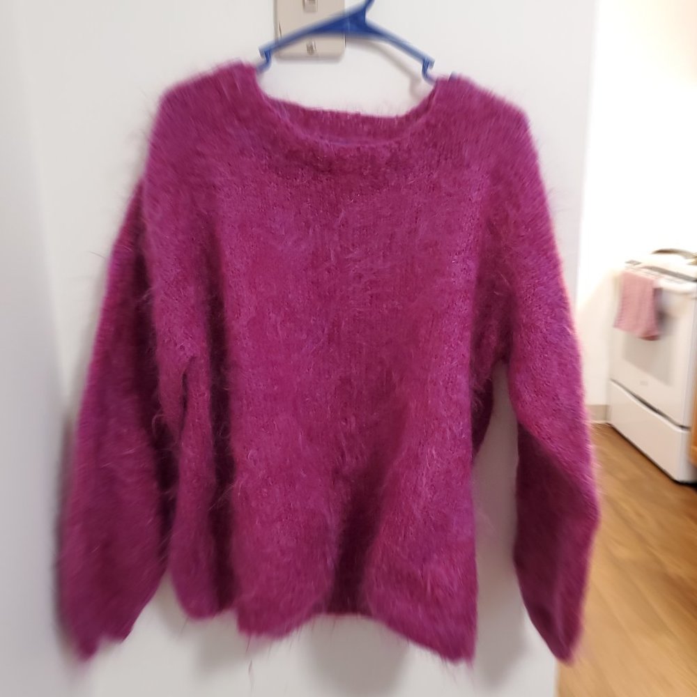 Faux Angora Sweater Fuscia XL